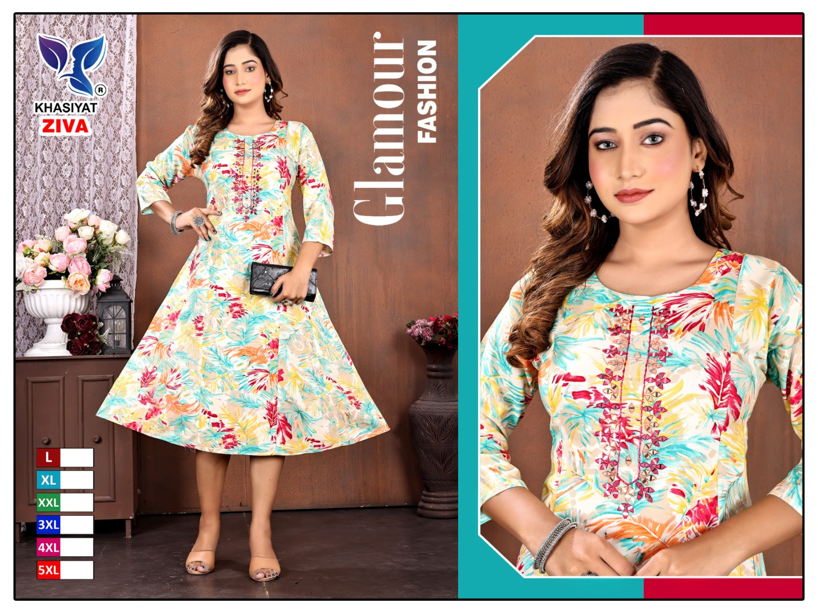 Ziva Khasiyat Rayon Foil Anarkali Kurtis