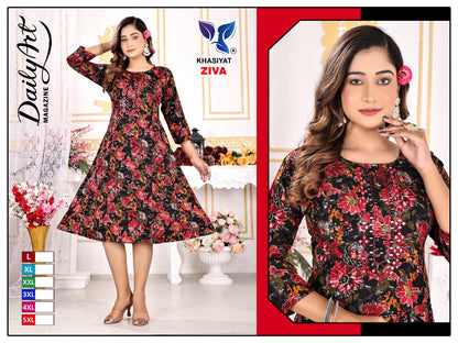 Ziva Khasiyat Rayon Foil Anarkali Kurtis