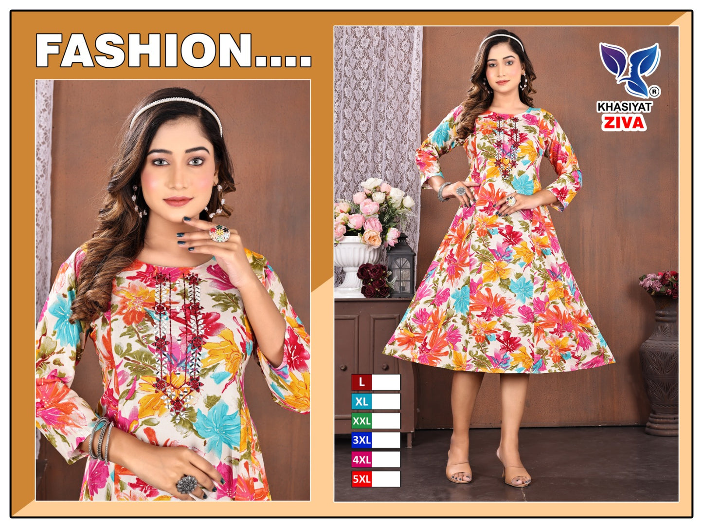 Ziva Khasiyat Rayon Foil Anarkali Kurtis
