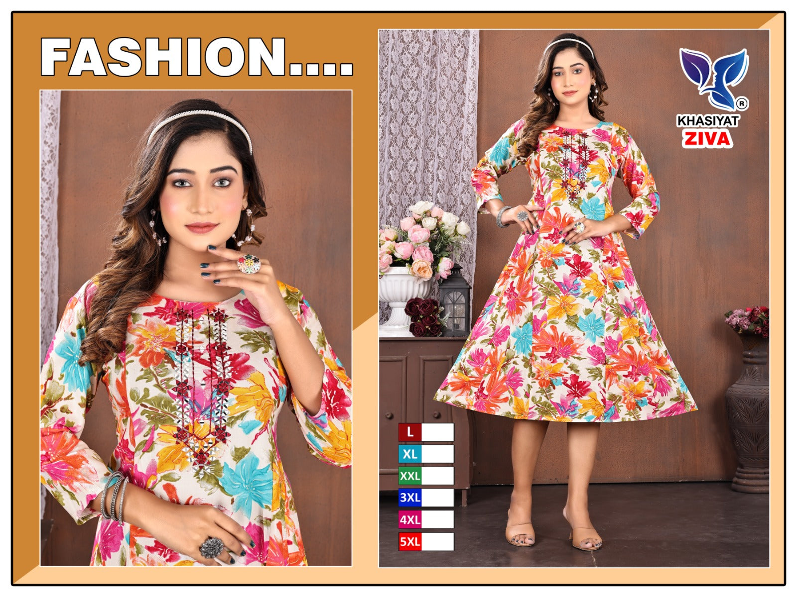 Ziva Khasiyat Rayon Foil Anarkali Kurtis