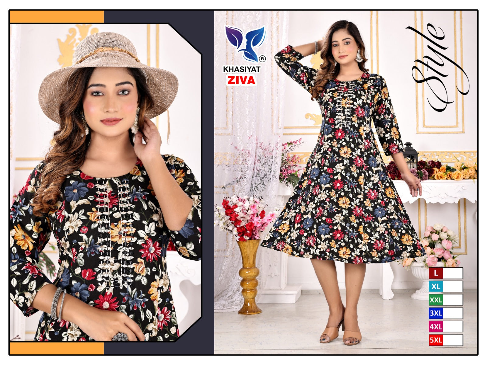 Ziva Khasiyat Rayon Foil Anarkali Kurtis