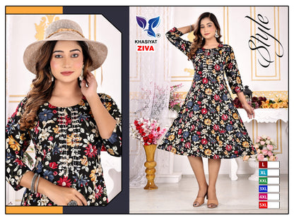 Ziva Khasiyat Rayon Foil Anarkali Kurtis