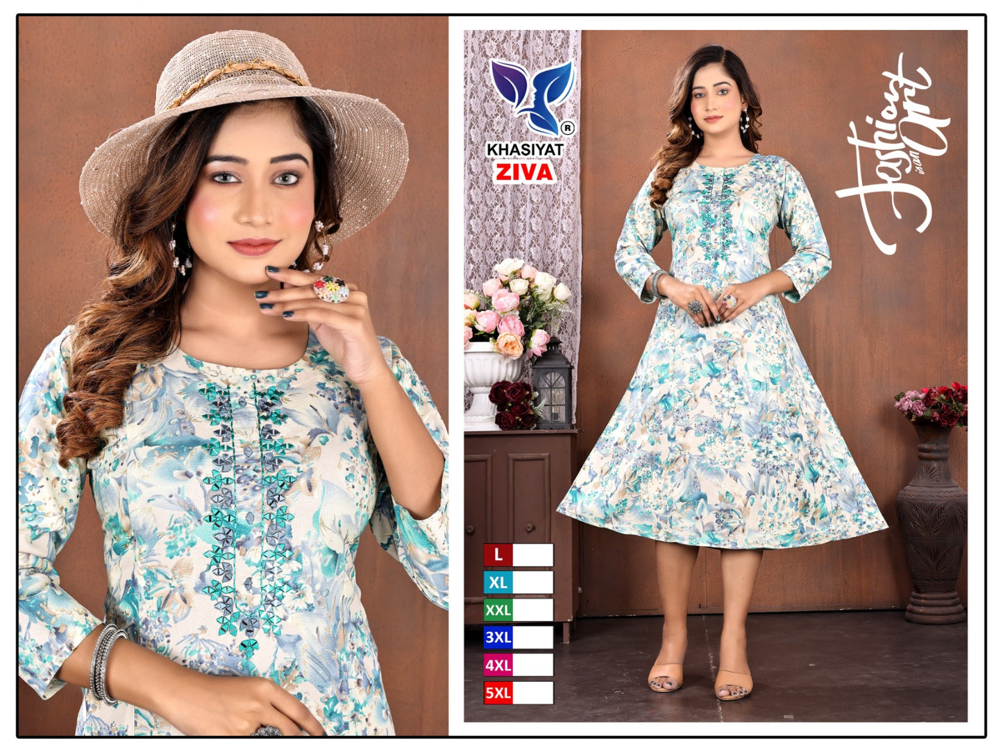 Ziva Khasiyat Rayon Foil Anarkali Kurtis