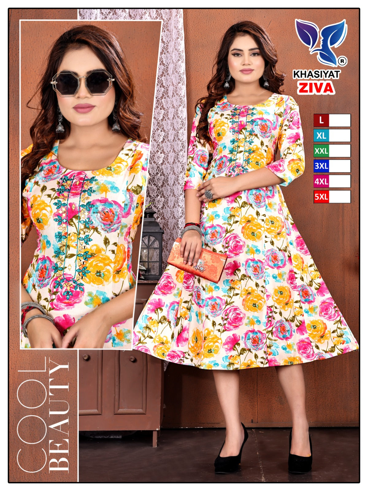 Ziva Khasiyat Rayon Foil Anarkali Kurtis