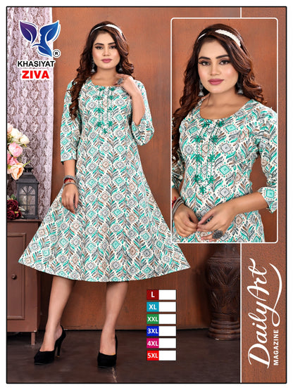 Ziva Khasiyat Rayon Foil Anarkali Kurtis