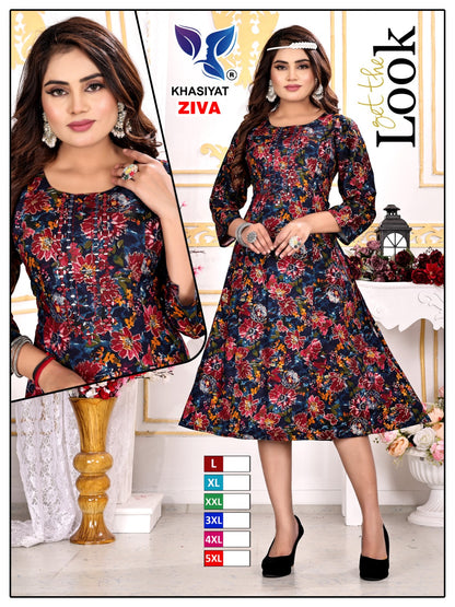 Ziva Khasiyat Rayon Foil Anarkali Kurtis