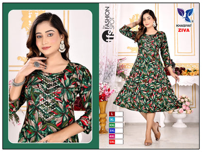 Ziva Khasiyat Rayon Foil Anarkali Kurtis