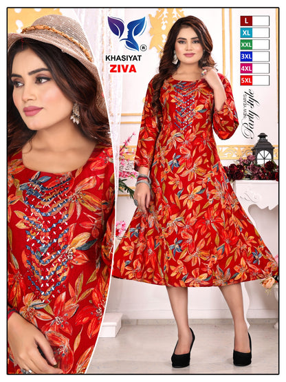 Ziva Khasiyat Rayon Foil Anarkali Kurtis