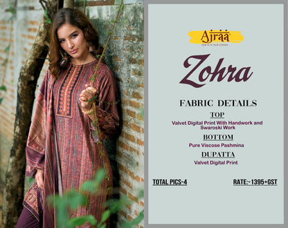 Zohra Ajraa Velvet Pashmina Suits