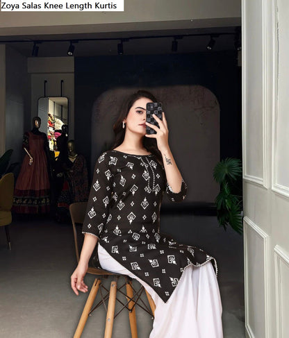 Zoya Salas Rayon Slub Knee Length Kurtis