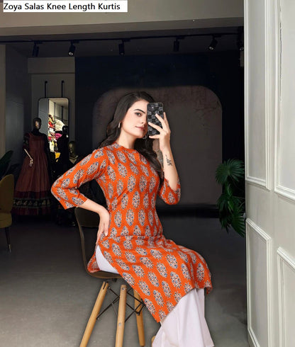 Zoya Salas Rayon Slub Knee Length Kurtis