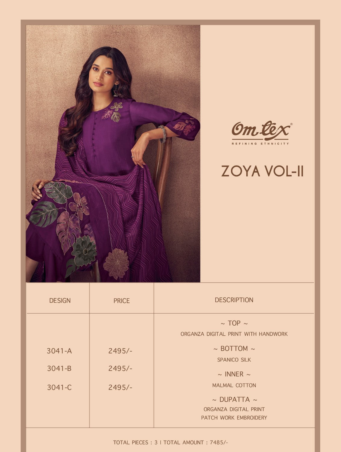 Zoya Vol 2 Omtex Organza Pant Style Suits