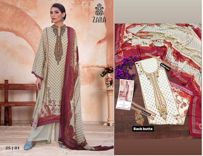 Zs 01-06 Zara Jaam Satin Karachi Salwar Suits