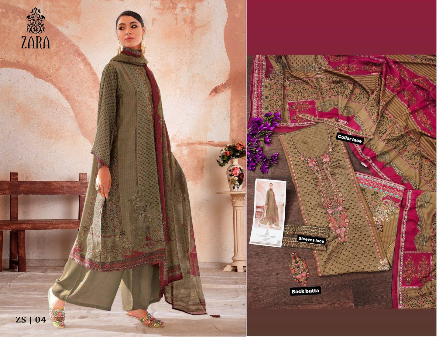 Zs 01-06 Zara Jaam Satin Karachi Salwar Suits