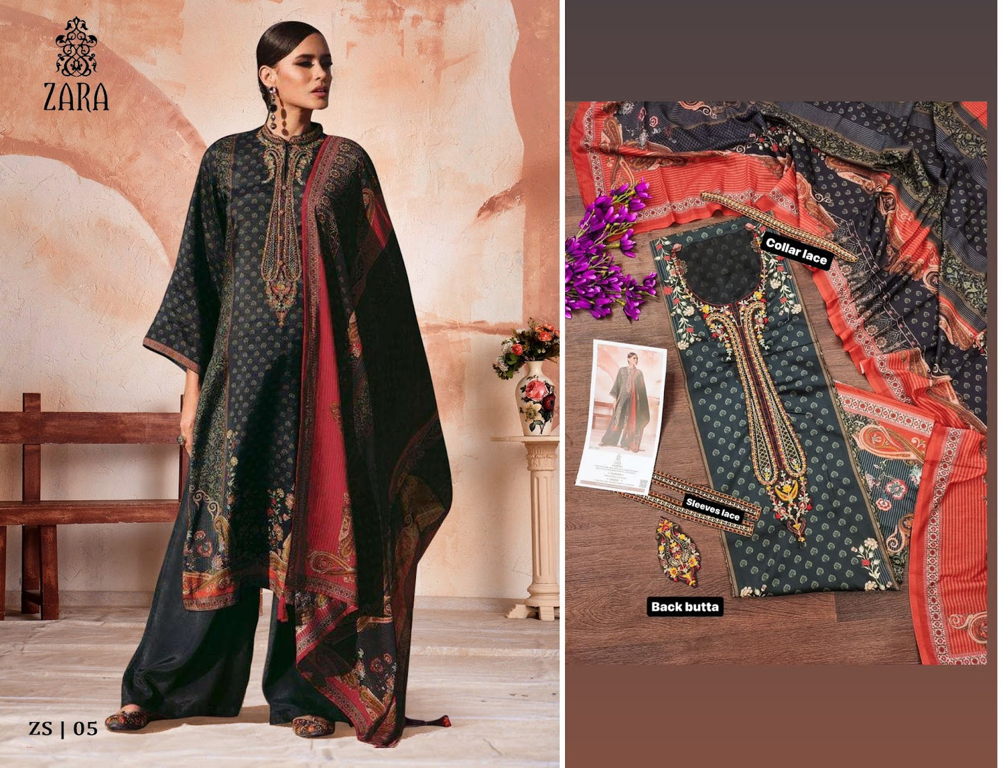 Zs 01-06 Zara Jaam Satin Karachi Salwar Suits