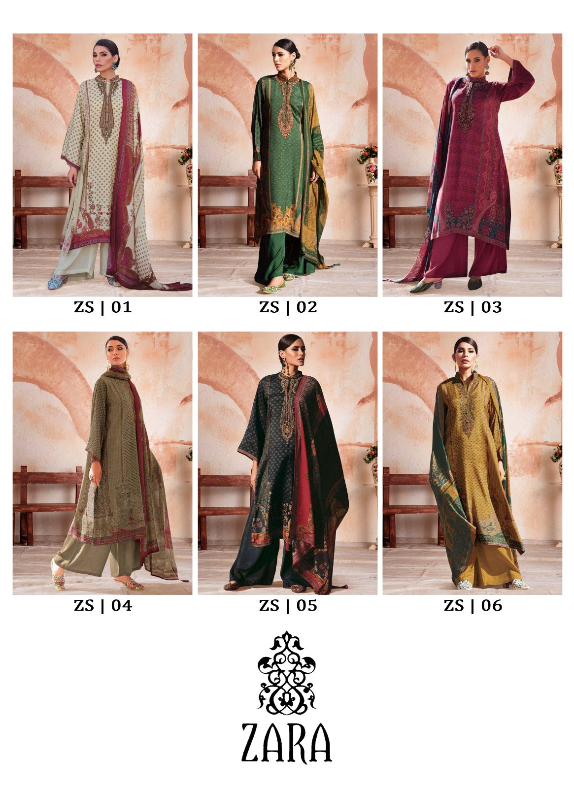 Zs 01-06 Zara Jaam Satin Karachi Salwar Suits
