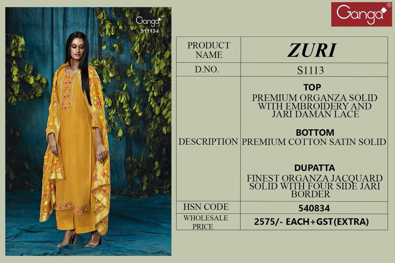 Zuri 1113 Ganga Organza Plazzo Style Suits